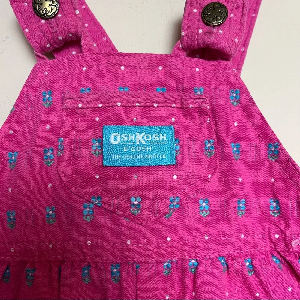 VTG 90s OshKosh Floral Overalls Bibs Bow Pink Blue‎ Girls Size 18M USA Union Tag